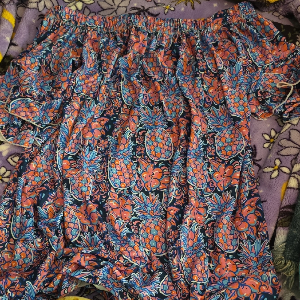 Simly Southern Pineapple Print Off-Shoulder Top